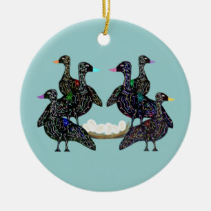 De Cerâmica Seis gansos A que colocam o ornamento