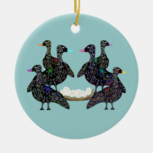 De Cerâmica Seis gansos A que colocam o ornamento (Frente)