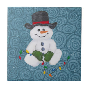 De Cerâmica Sentado Azulejo Snowman
