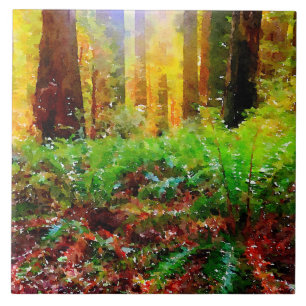 De Cerâmica Sequoias Sunny com Ferns Watercolor Azulejo Trivet
