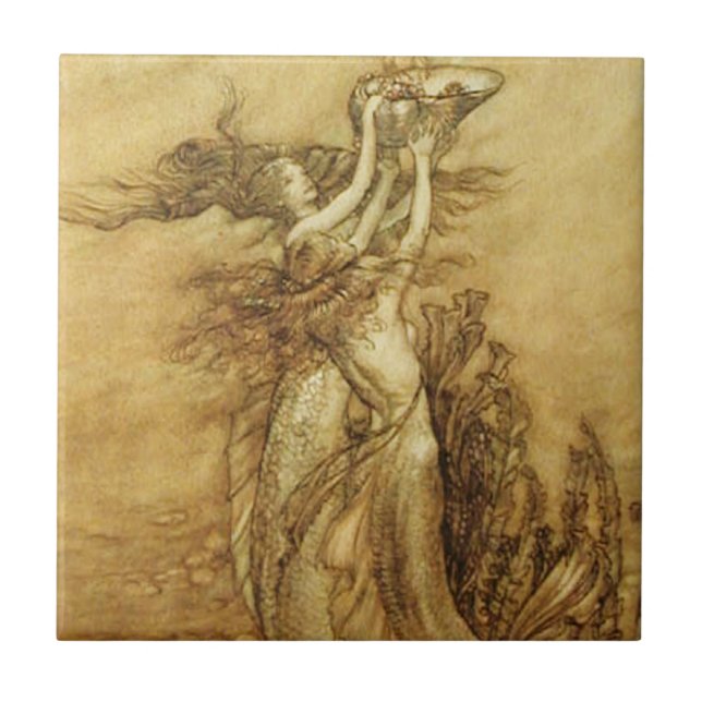 De Cerâmica Sereias que pescam para o azulejo das pérolas (Frente)