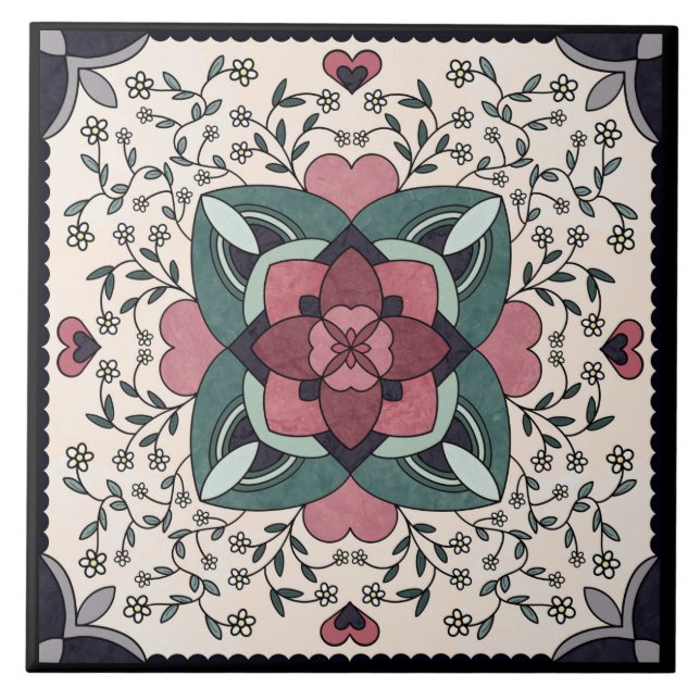 De Cerâmica Silver Floral Blogue Retro Mandala Azulejo Cerâmic (Frente)