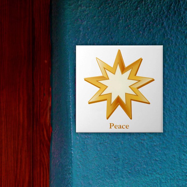 De Cerâmica Símbolo Baha'i Azulejo cerâmico (Gold nine pointed star, symbol of the Baha’i faith. You can customize text.)
