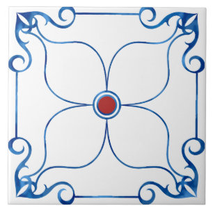 De Cerâmica Simetria Floral Mediterrânica (Vermelha) Azulejo c