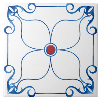 De Cerâmica Simetria Floral Mediterrânica (Vermelha) Azulejo c
