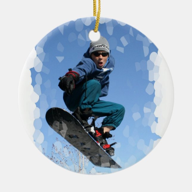 De Cerâmica Snowboarder no ornamento da neve (Frente)