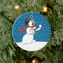 De Cerâmica Snowman A Tocar Ornamento Banjo
