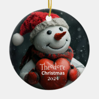 De Cerâmica Snowman com Ornamento Personalizado do Coração Ver
