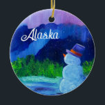 De Cerâmica Snowman Sonha com ornamento cerâmico com ALASKA<br><div class="desc">Celebrando Snowmen do Alasca</div>