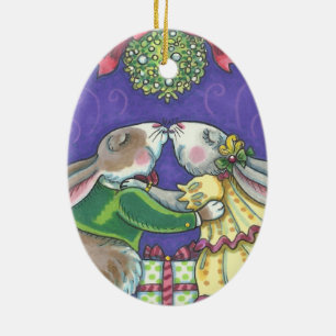 De Cerâmica Sob o ORNAMENTO dos COELHOS do NATAL do visco
