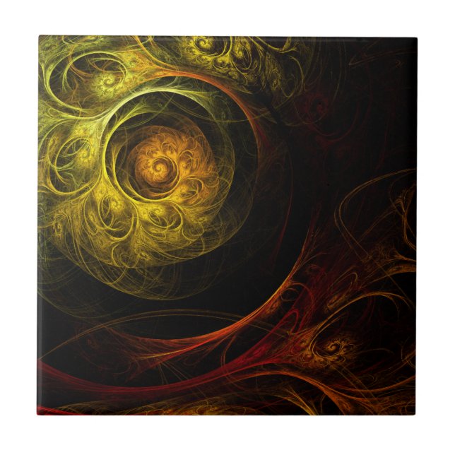 De Cerâmica Sunrise Floral Red Abstrato Azulejo Art (Frente)