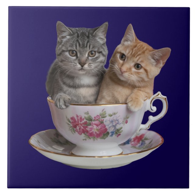 De Cerâmica Tabby Kitten Teacup Azulejo Decorativo (Frente)