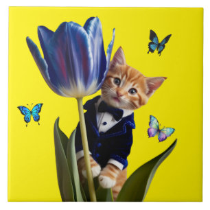 De Cerâmica Tabby Tulip Azulejo Decorativo