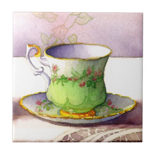 De Cerâmica Teacup 0001 no azulejo do laço