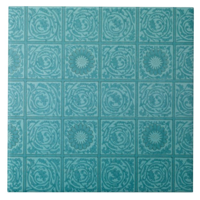 De Cerâmica Teal Azulejo Pattern (por William Morris) (Frente)
