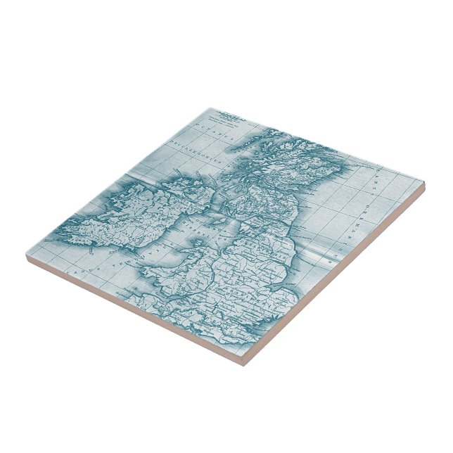 De Cerâmica Teal Old World Antique Map Azulejo e Trivet (Lateral)