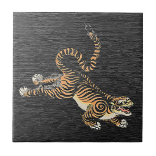 De Cerâmica Tigre Japonês Ukiyo-e - Azulejo Cerâmico Vintage