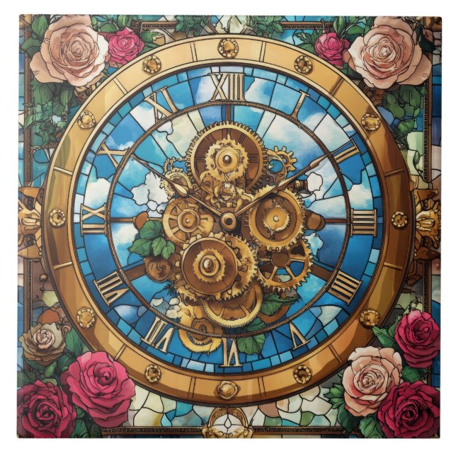 De Cerâmica Torre do Relógio Steampunk Azulejo (Frente)