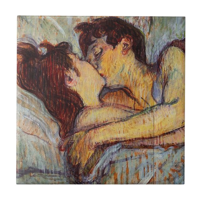 De Cerâmica Toulouse-Lautrec na cama o azulejo do beijo (Frente)
