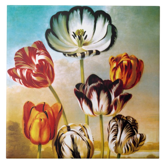 De Cerâmica Tulipas sob o Azulejo do céu (Frente)