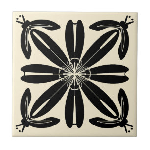 De Cerâmica Turia Espanha Art Nouveau Black and Cream Azulejo