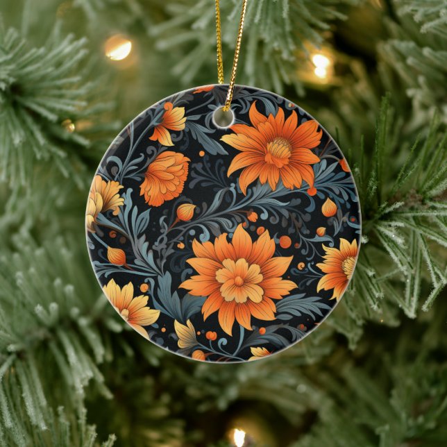 De Cerâmica Um ornamento redondo apresenta flores laranja vibr (Árvore)