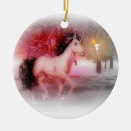 De Cerâmica Unicórnio e ornamento cor-de-rosa da noite do