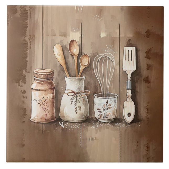 De Cerâmica Utensílios Russos Aquarelas Faux Madeira Azulejo c (Frente)