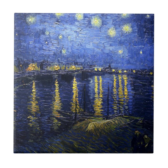De Cerâmica Van Gogh Starry Night Sobre O Azulejo Rhone (Frente)