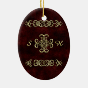 De Cerâmica Veludo vermelho com ornamento dourado