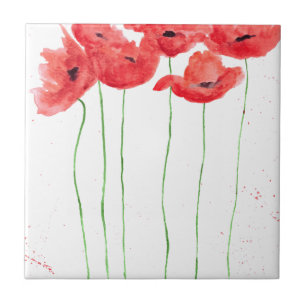 De Cerâmica Vermelho-chic Russo Poppies flores azulejo cerâmi