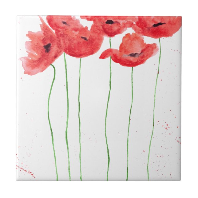 De Cerâmica Vermelho-chic Russo Poppies flores azulejo cerâmic (Frente)