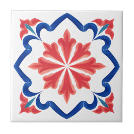 De Cerâmica Vermelho e Azul, Iznik Floral Azulejo Art