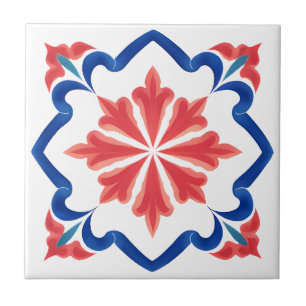 De Cerâmica Vermelho e Azul, Iznik Floral Azulejo Art