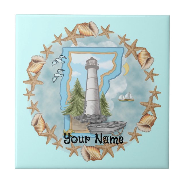 De Cerâmica Vermont Shells Lighthouse Azulejo (Frente)