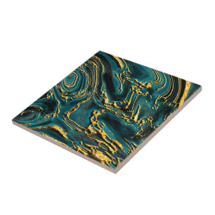 De Cerâmica Vestígios Dourados no Azulejo Teal