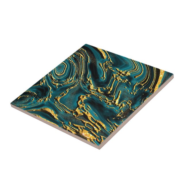 De Cerâmica Vestígios Dourados no Azulejo Teal (Lateral)