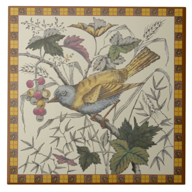 De Cerâmica Victorian Bird 'n Berries Transferware Azulejo Rep (Frente)