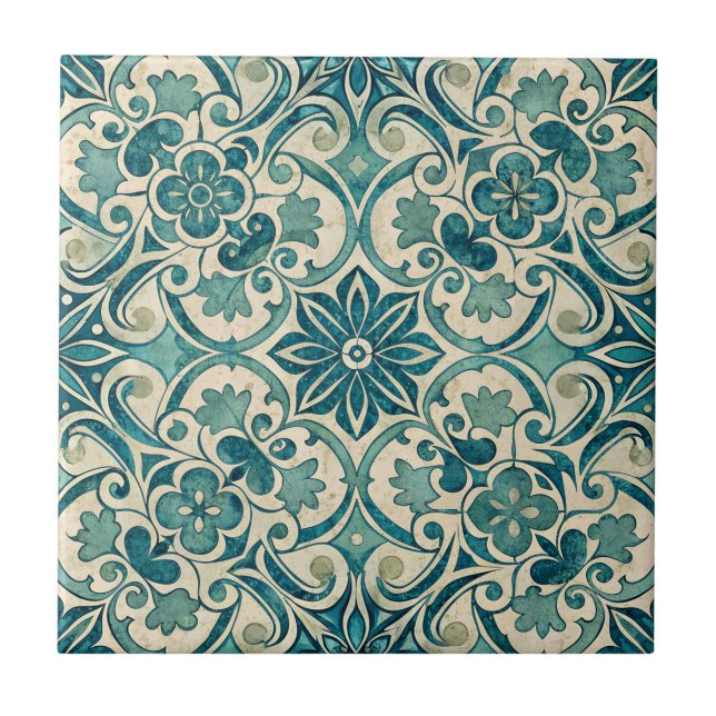 De Cerâmica Vintage Azulejo - Padrão Verde Português (Frente)