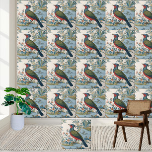 De Cerâmica Vintage Chinoiserie Bird e Landscape Azulejo