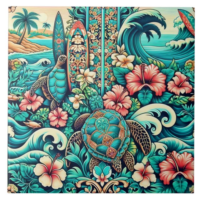 De Cerâmica Vintage Hawaiian Folk Art Azulejo 1 (Frente)