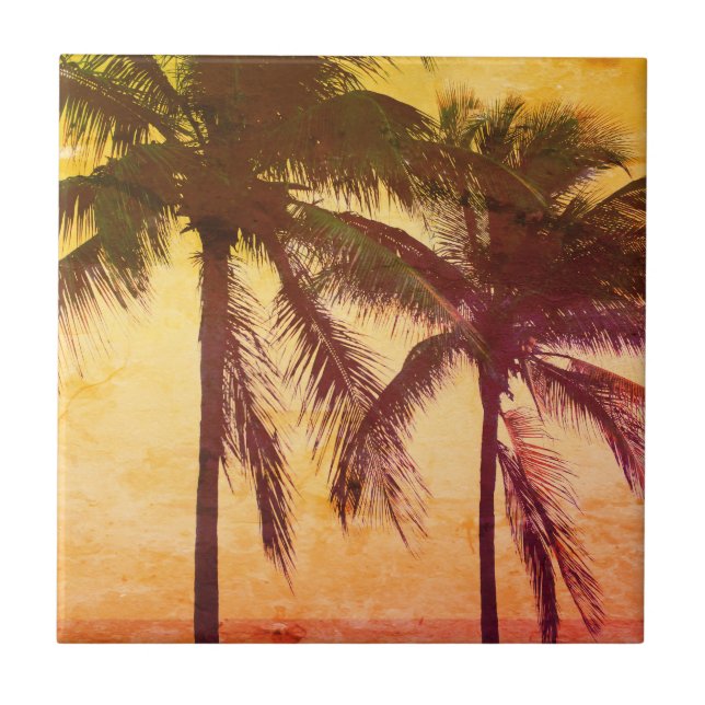 De Cerâmica Vintage palm tree sunset Azulejo cerâmico (Frente)