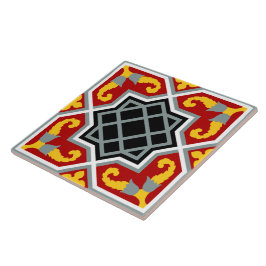 De Cerâmica Vintage Red Black Barcelona Azulejo Arte Geométric