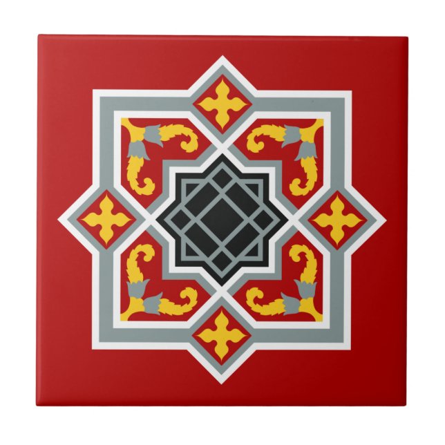 De Cerâmica Vintage Red Black Barcelona Azulejo Arte Geométric (Frente)