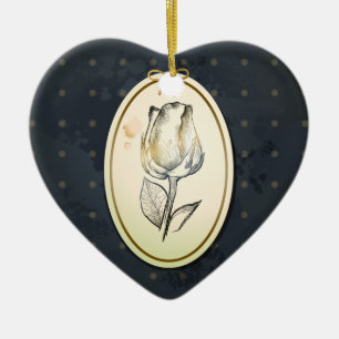 De Cerâmica Vintage rosebud em preto, ornamento