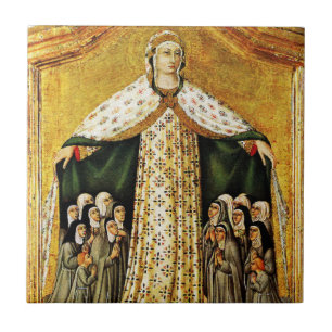 De Cerâmica Virgem Maria sob seu Azulejo cerâmico do manto