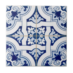 De Cerâmica Vista do Azulejo Branco e Azul Clássico do Mediter