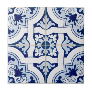 De Cerâmica Vista do Azulejo Branco e Azul Clássico do Mediter