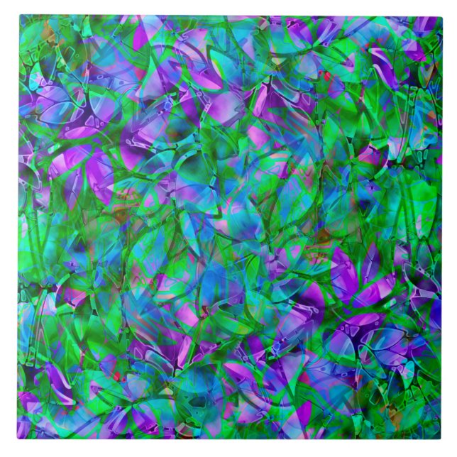 De Cerâmica Vitral abstrato floral do azulejo (Frente)