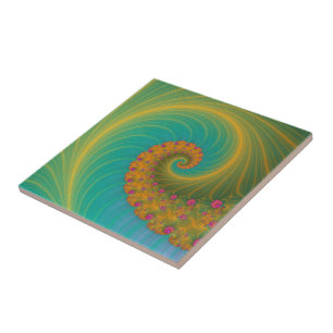 De Cerâmica Vortex na fileira da papoila no azulejo da laranja